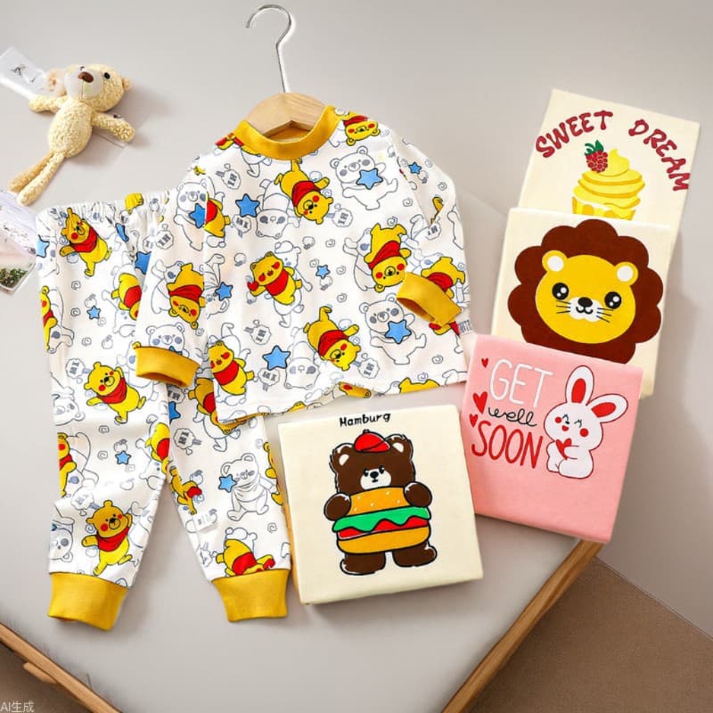 Children's underwear set, pure cotton, boys' long-sleeve thermal top and bottom, baby warm clothes, girls' homewear, autumn children's clothing.
