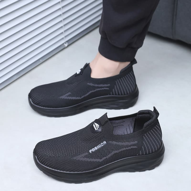Old Beijing Cloth Shoes for Middle-aged and Elderly Men, Slip-on Dad Shoes, Soft Sole Casual Sports Shoes, Fly-knit Breathable Walking Shoes