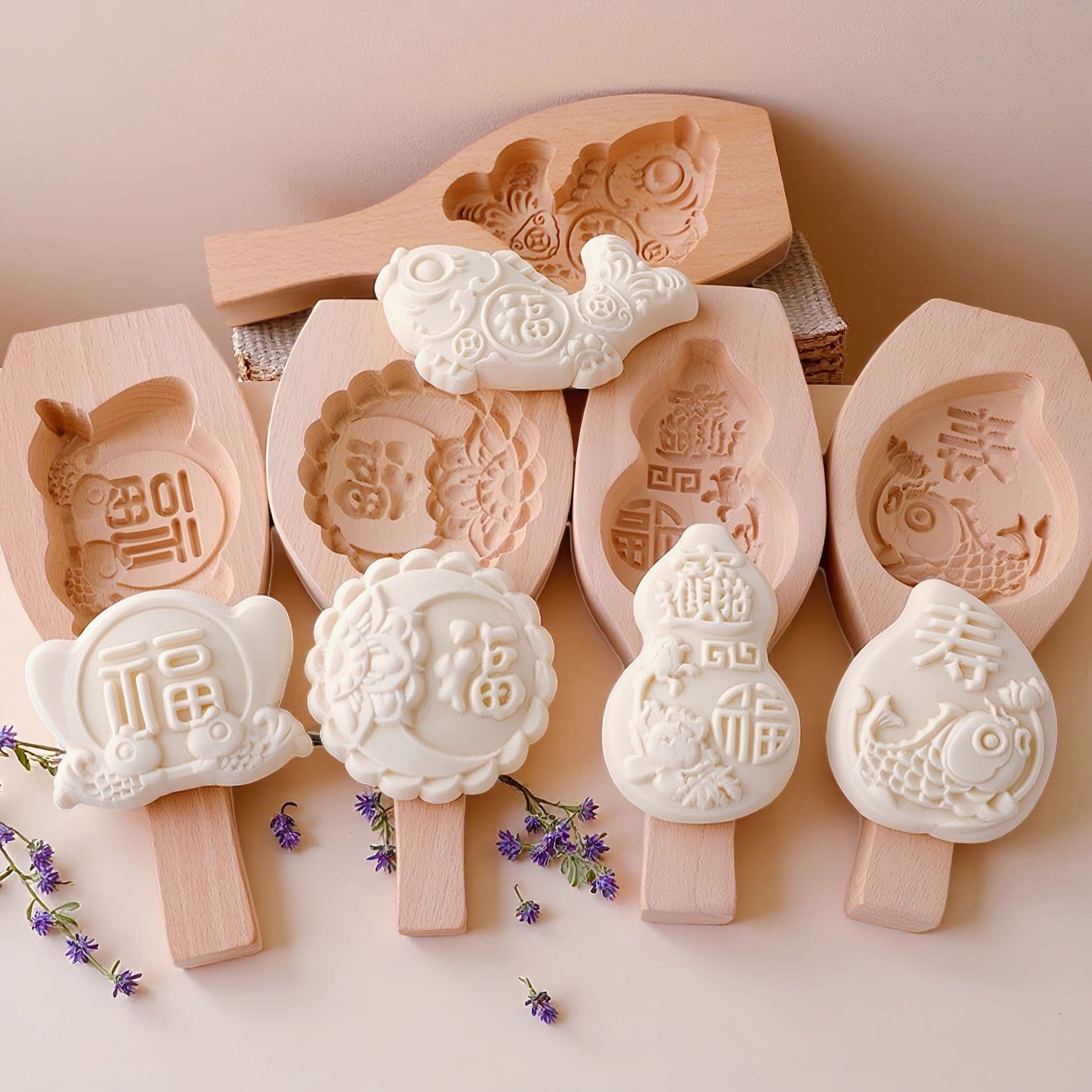 Festive Wooden Steamed Bun Molds, Jiaodong Patterned Bun Tools, Lucky Bun Large Bun Wooden Stamps, Wedding Cake Mooncakes