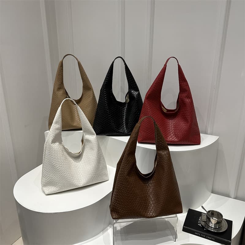 Cross-border Wholesale Woven Texture Underarm Tote Bag 2024 New Retro Large Capacity Solid Color Shoulder Bag Trendy