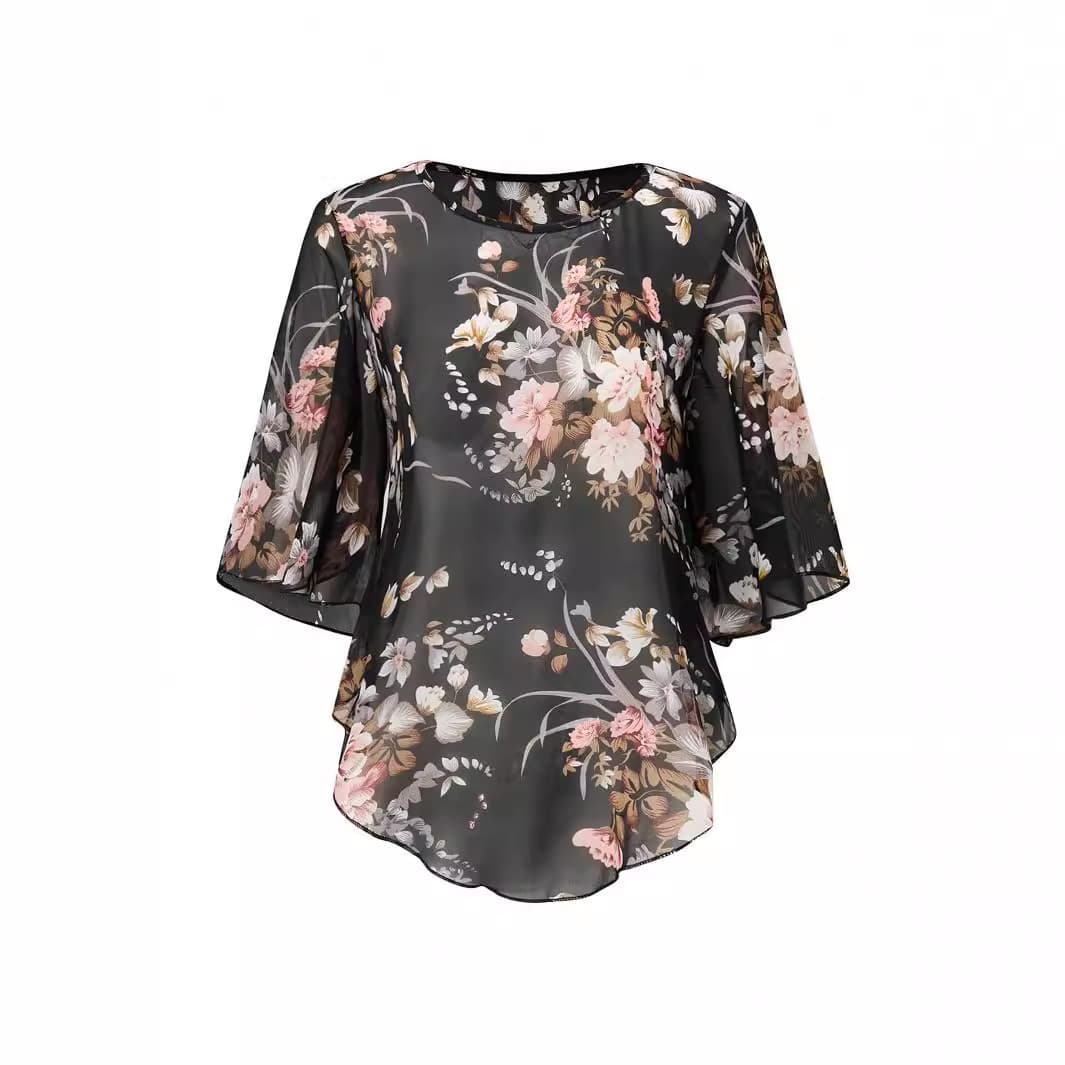 Amazon Best-Selling European and American Women's Fashion Export: Sexy Sheer Chiffon Blouse Top