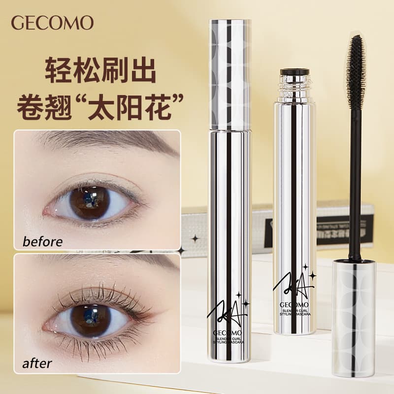 GECOMO Lengthening & Curling Mascara, Naturally Curling & Thickening, Waterproof & Smudge-Proof Setting Base