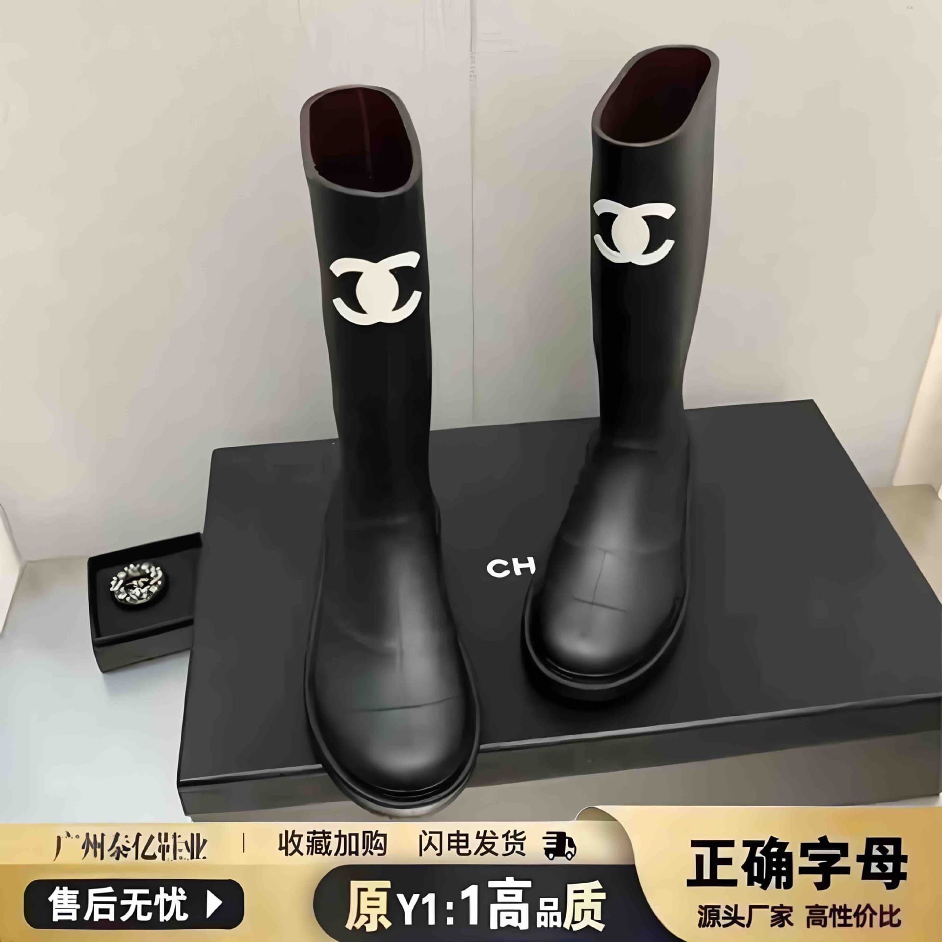 Women's Long Tube Rain Boots Seamless Round Head Non-Slip Mid-Calf Over-Knee Booties European Style Leather Rubber Sole