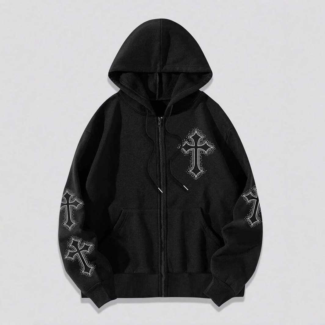 Amazon Cross-Border New Product European and American Personalized Trendy Hot Diamond Print Fashion Dark Style Zipper Hooded Cardigan Sweatshirt