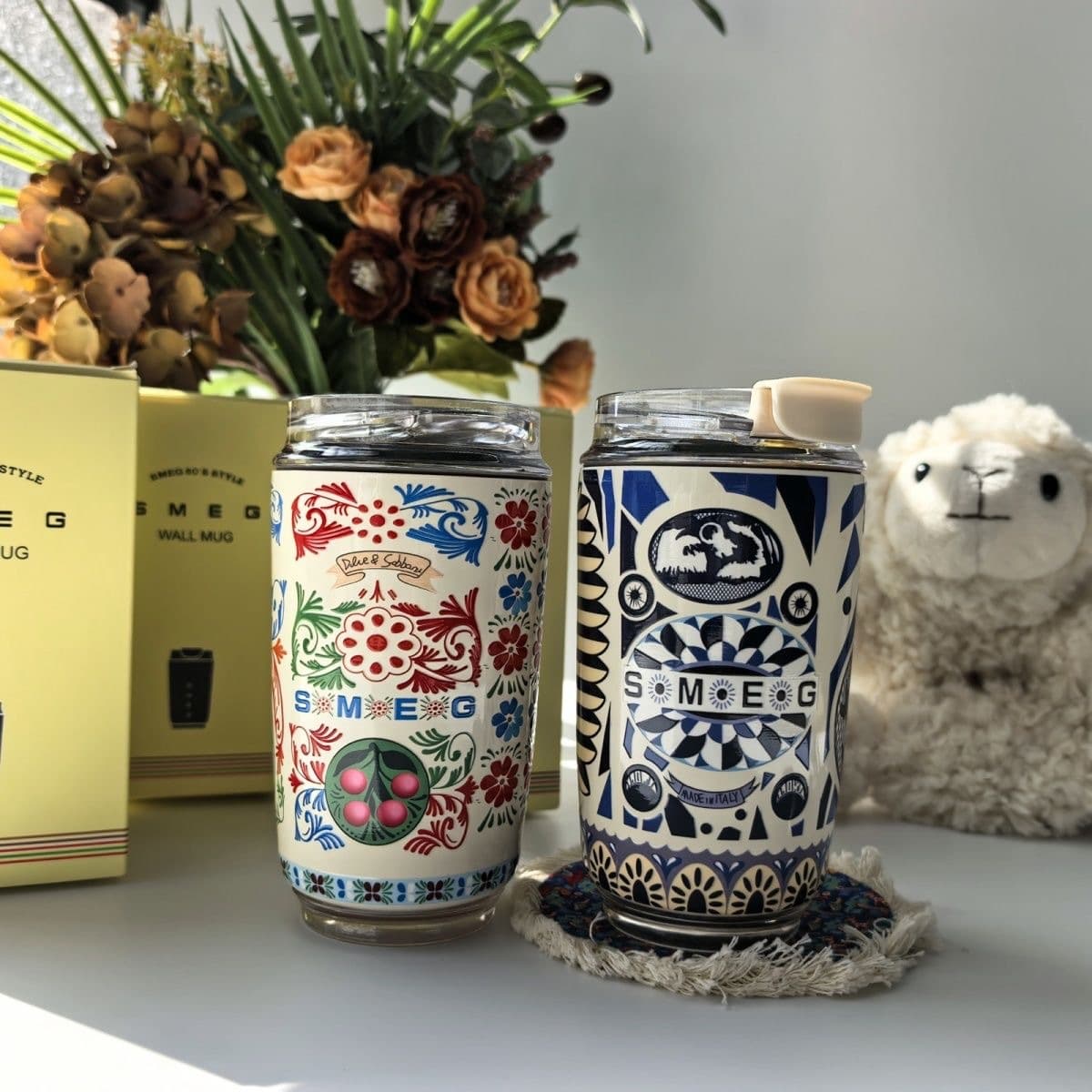 Spot Smeg SEMG blue and white Xixi 4-color thermos cup ins handy cup 304 stainless steel coffee cup water cup