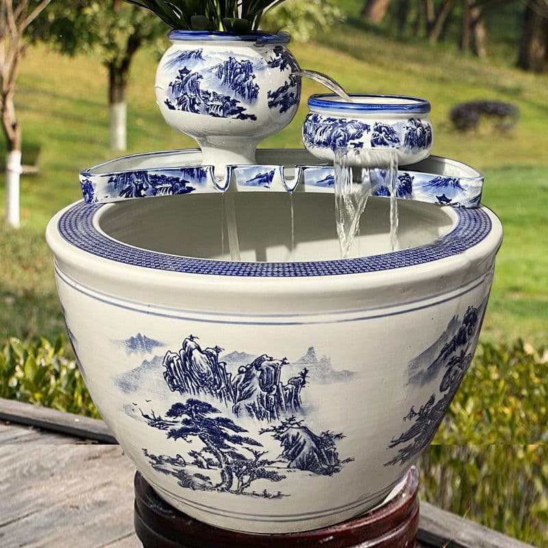 Ceramic fish tank, ancient fishkeeping method, waterfall flow jar, fish tank waterfall landscaping, filtration, oxygenation