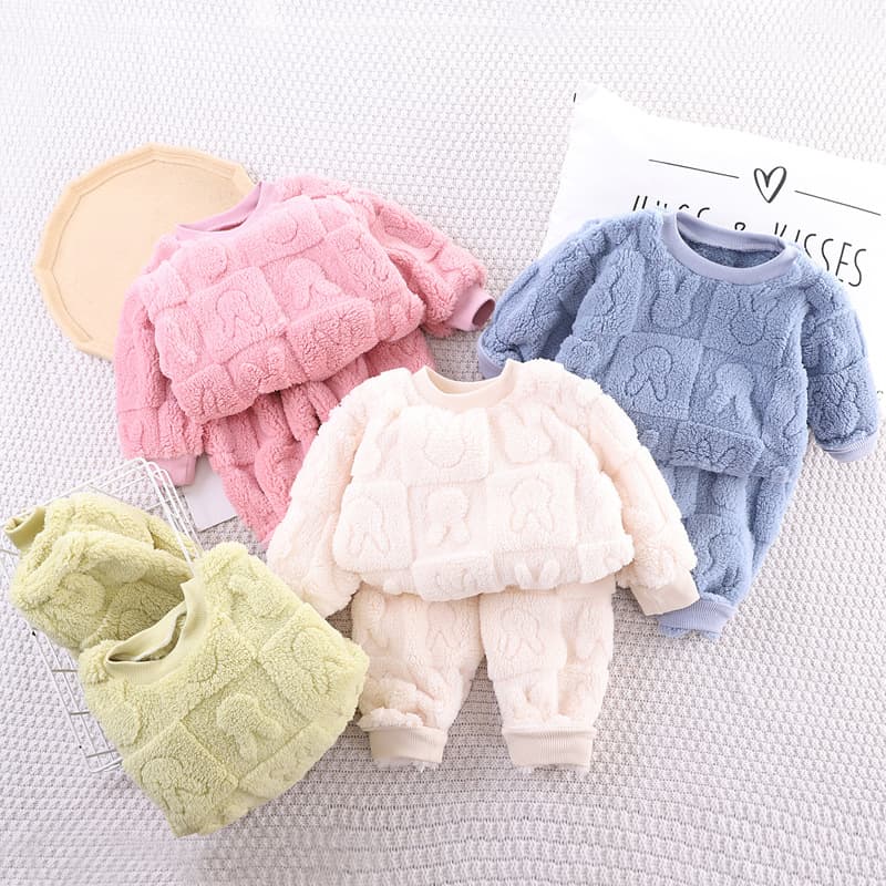 Kids' Flannel Pajama Set, Warm Winter New Style for Boys and Girls, Thick Plush Homewear Two-Piece