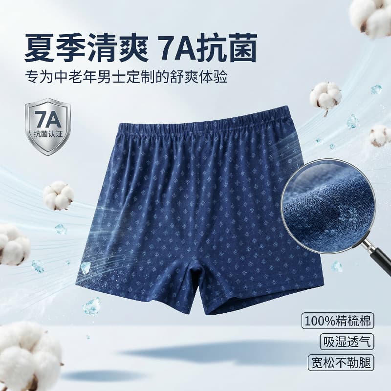 Middle-aged and elderly pure cotton men's elderly underwear breathable cotton mid-high waist boxer briefs plus fat enlarged triangle shorts for men