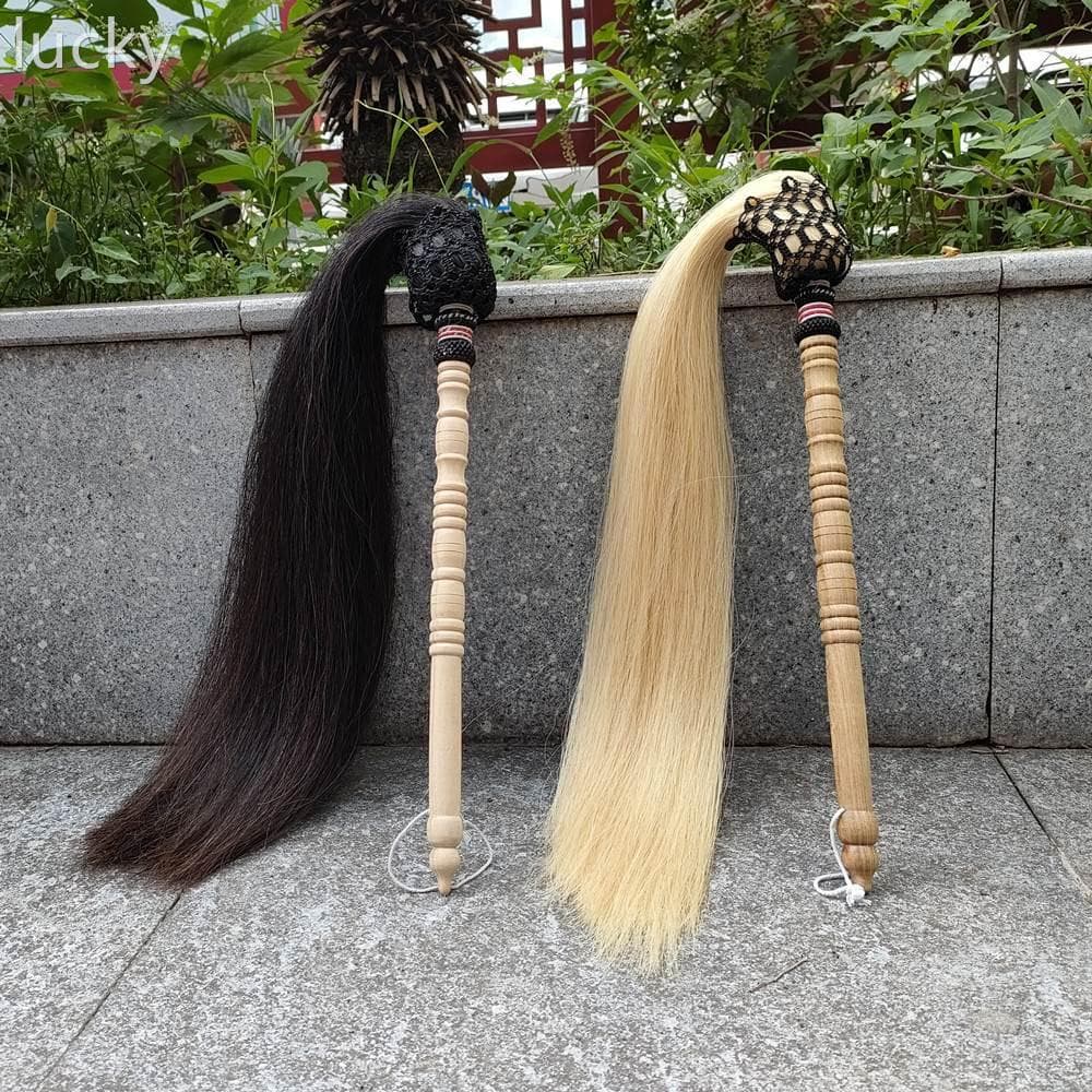 Handmade Wudang practice Tai Chi duster martial arts duster Buddhist ritual tool whisk Taoist peach wood handle fitness real horsehair