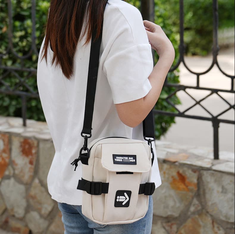 Cool Street Style Unisex Crossbody Bag Student Shoulder Bag Nylon Material Wear Resistant Geometric Pattern Workwear Style