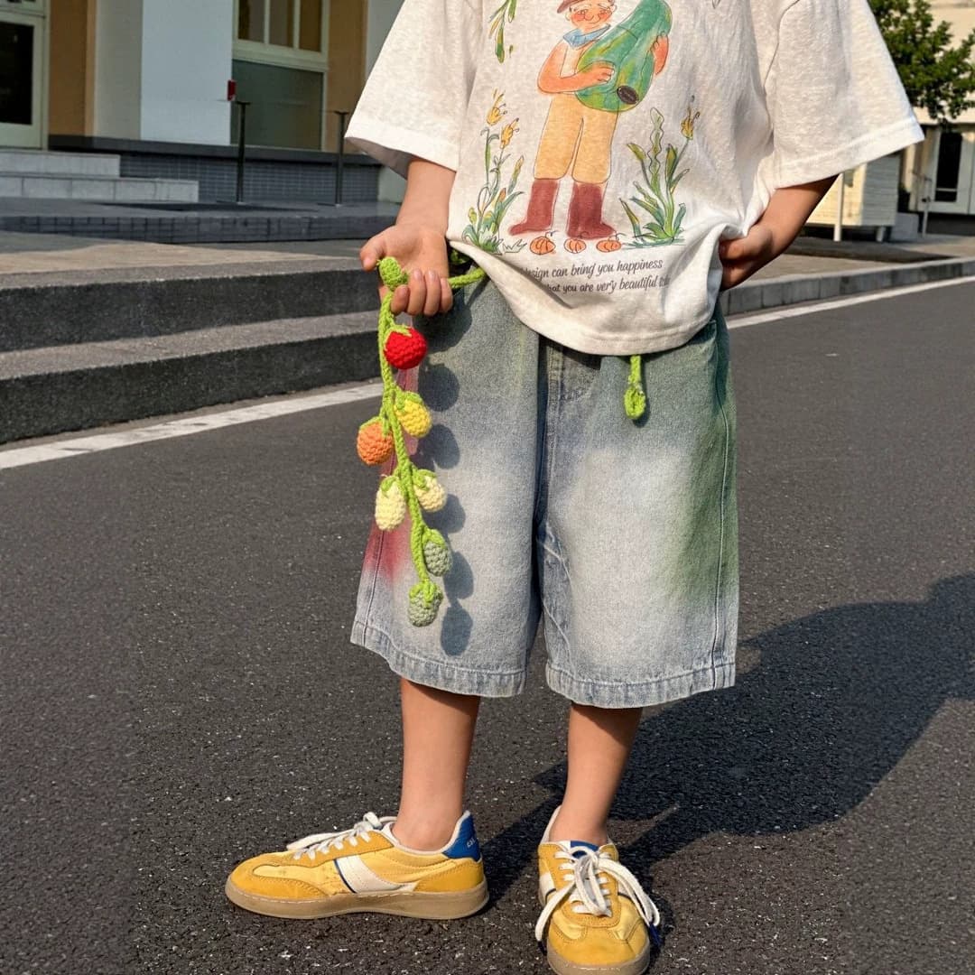 Boys' Summer New Spray Paint Process Denim Shorts Banchuan 2026 Simple Trend Boys' Denim Shorts