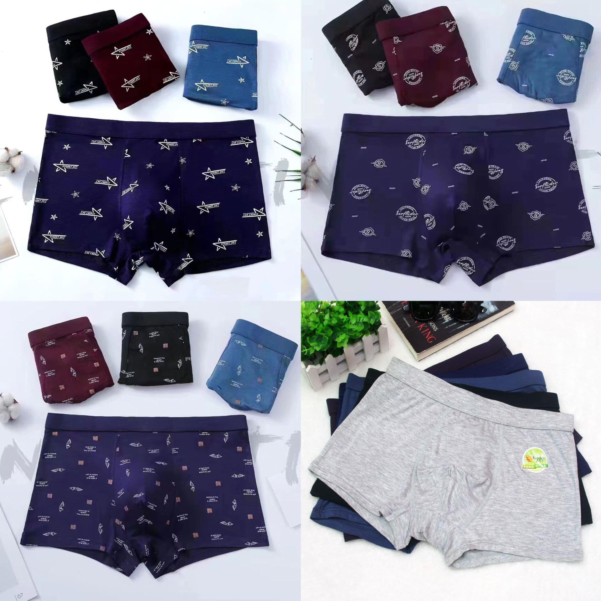 Men's Solid Color Bamboo Fiber Underwear Men's Bamboo Fiber Boxer Briefs Breathable Men's Underwear Long-term