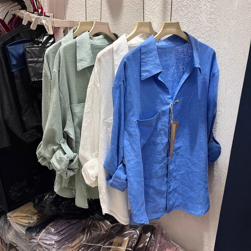 Old Money Style Casual Relaxed White V-Neck Shirt for Women Summer Thin Solid Color Imitation Linen Tencel Sun Protection Blouse