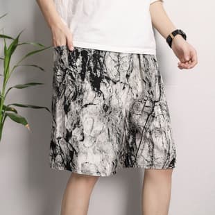 Summer Middle-Aged Men's Rayon Shorts, Beach Shorts, Cotton Silk Sleep Pants, Home Pants, Plus Size and Loose Casual Pants