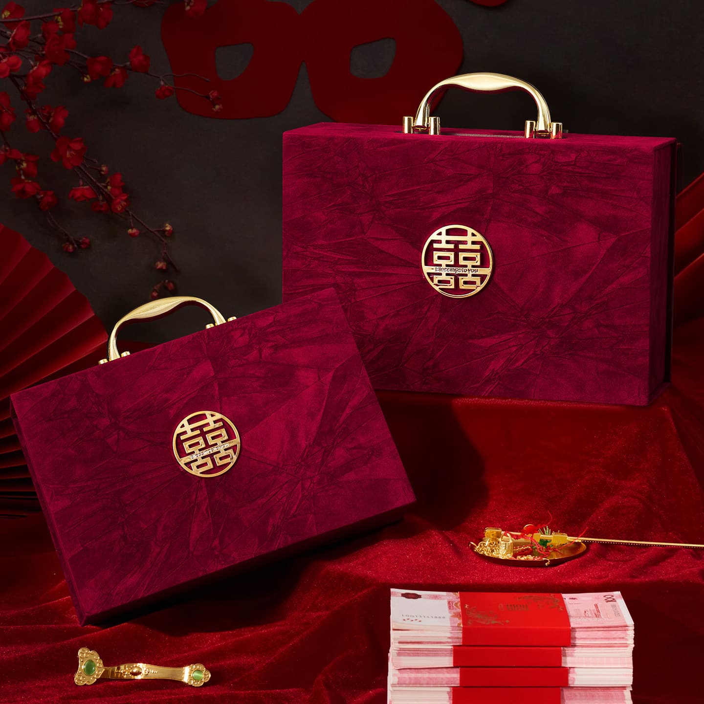 Wedding and engagement gift cash box for marriage proposal 100,000 to 200,000 betrothal gift high-end gift box display money box gift gold art