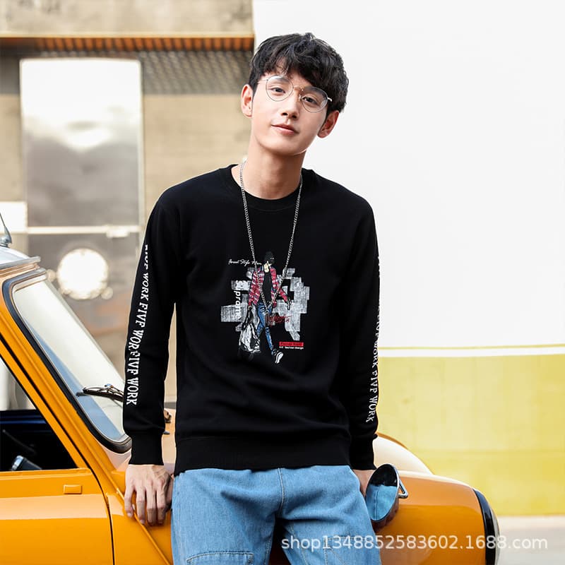 Men's Thermal Underwear, Thickened Fleece-Lined Top, Base Layer for Teens and Students, Cold-Proof Wear-Out, Trendy Sweatshirt, Autumn and Winter