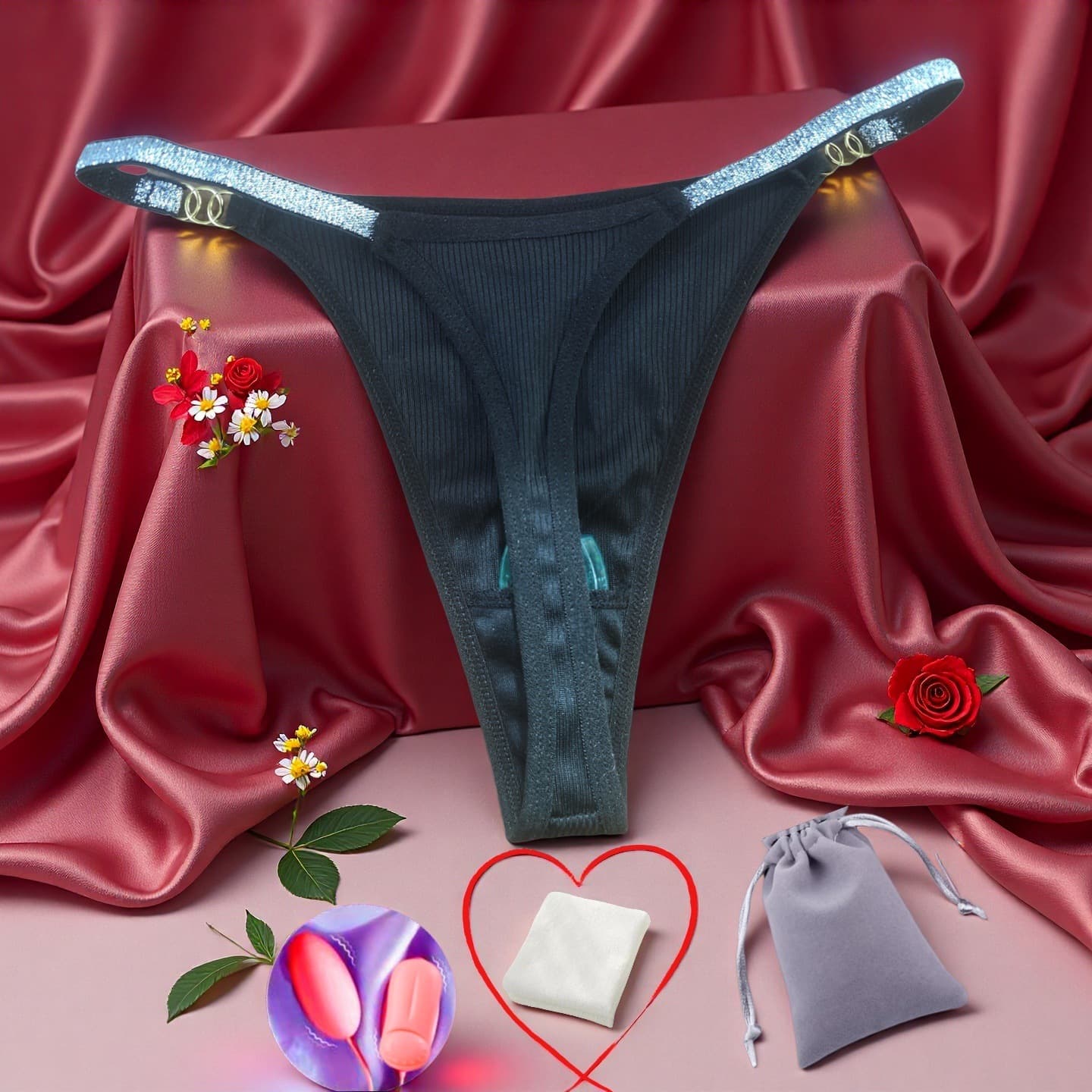 Pure Desire Gold Ring Accent Women's Thong, Hot and Seamless Soft Touch Thong Pocket Panties