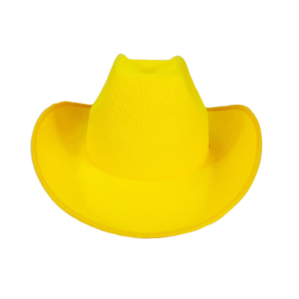 Amazon factory ready-made yellow cowboy hat, yellow hemmed western cowboy hat, shaped hemmed felt hat