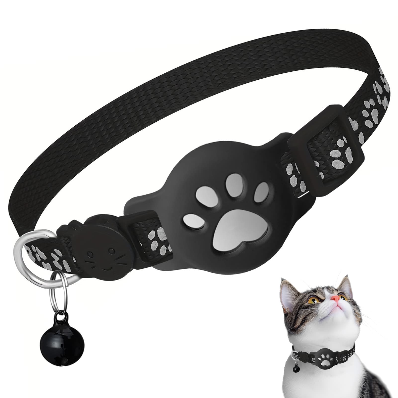 2026 New Airtag Reflective Cat Collar with Bell Pet Tracker Collar iOS Tracker