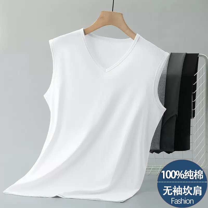 Casual Men's Vest Summer Thin Style Trendy Versatile Cotton Sleeveless Base Layer Tank Undershirt Vest Comfortable Breathable
