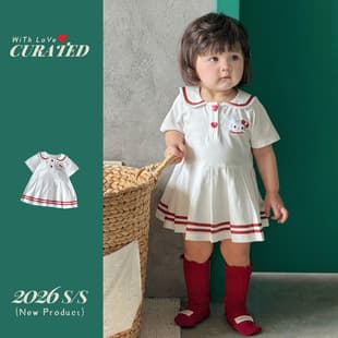 Girls Summer Thin Dress Baby School Style Polo Shirt Contrast Color Short Sleeve Toddler Pleated Skirt Girls Summer Clothes