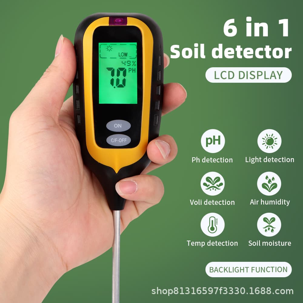 Soil 6-in-1 Tester Soil Moisture Meter Fertility Soil Temperature pH Meter Humidity 6-in-1 Soil Detector