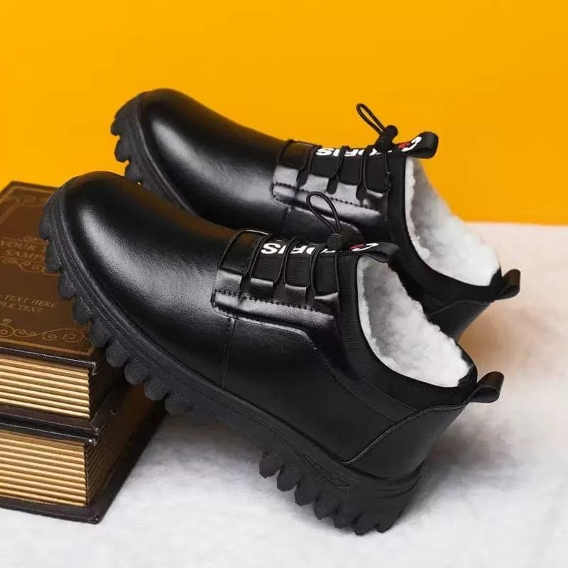 2025 new style men's cotton shoes winter fleece-lined thickened British style leather shoes thick sole anti-slip fashionable warm snow boots