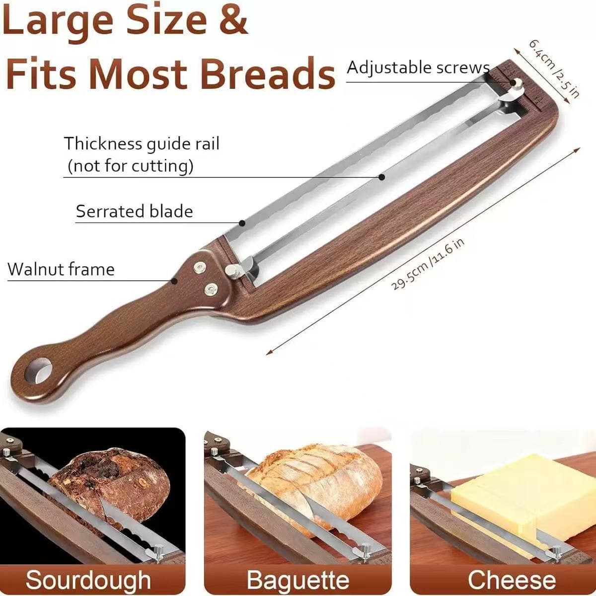 Cross-border Adjustable Wooden Bread Knife Precision Slicing Toast Sour Dough Bread Knife Kitchen Baking Tools