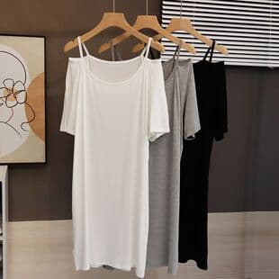 Plus Size 200lbs Off-Shoulder Strap Modal Dress for Women Summer Loose Fit Slimming Outerwear Sleep Dress