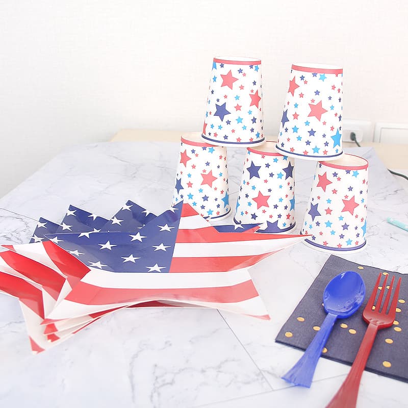 Amazon US Flag Independence Day Party Supplies Paper Plates Napkins Paper Cups Holiday Party Tableware Set In Stock