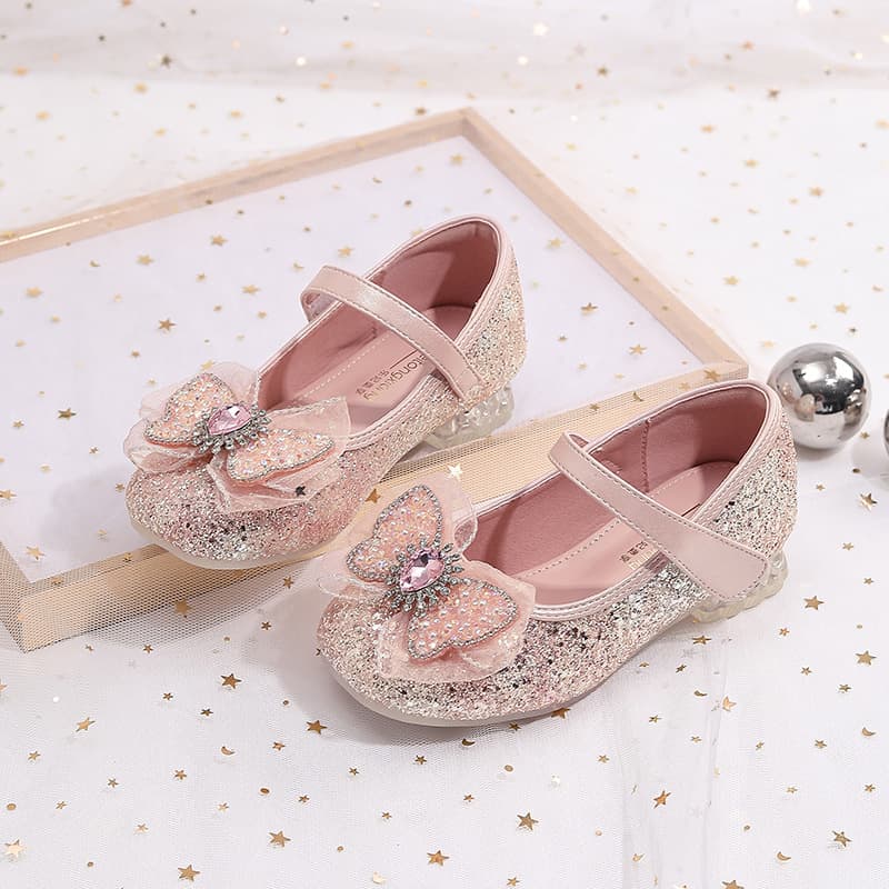 Girls' Princess Shoes Autumn New Soft-Soled Leather Shoes for Children, Embroidered Sparkly Crystal Performance Shoes