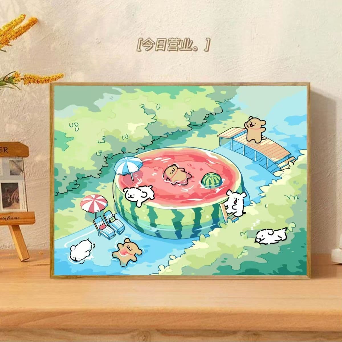 Summer line puppy digital oil painting hand-filled color healing high-value living room decompression stall wholesale