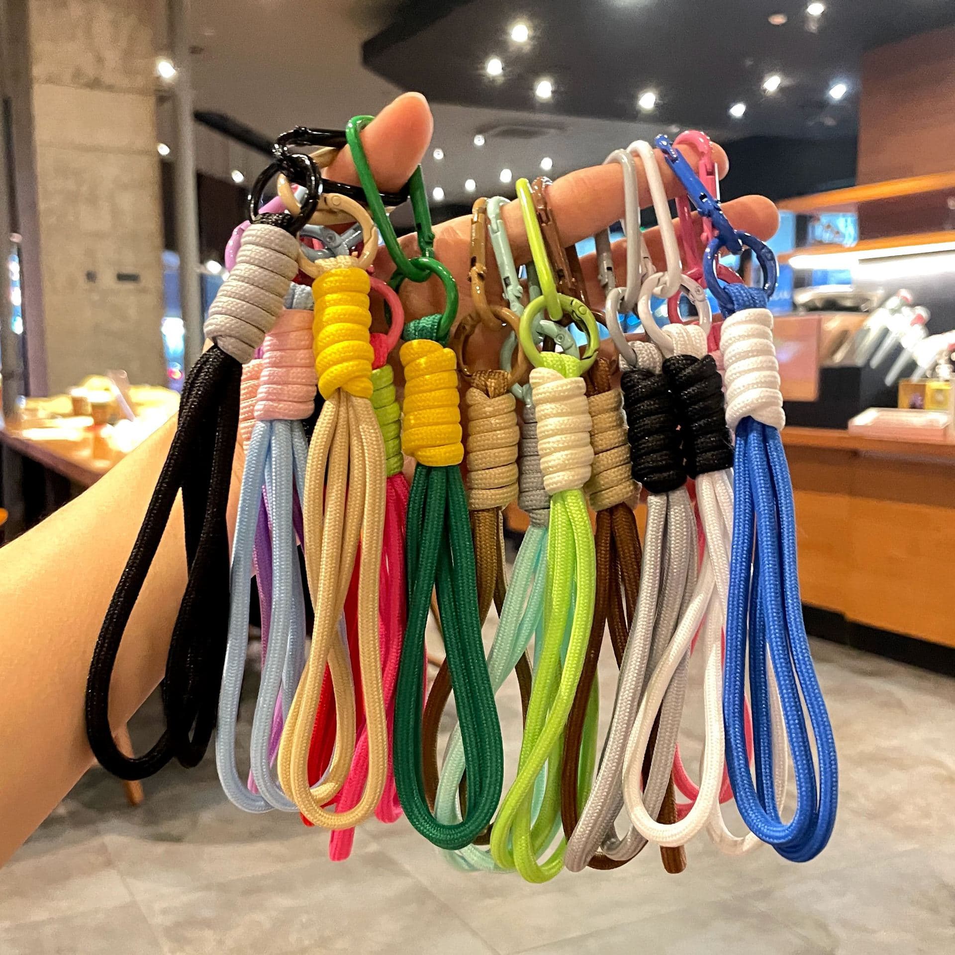 New Dopamine Color-Blocking Keychain Carabiner Phone Lanyard Doll Pendant Keychain Accessory Handmade Weaving