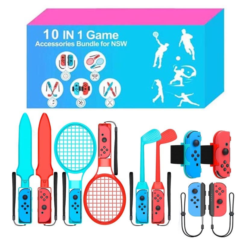 Switch Sports 10-in-1 Motion Sports NS Tennis Racket Golf Fitness Ring Lightsaber Accessory Set