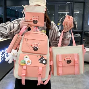 New Nylon Five-Piece Set Girls' School Backpack Lightweight Ergonomic Durable Large Capacity Middle School Student Backpack Wholesale