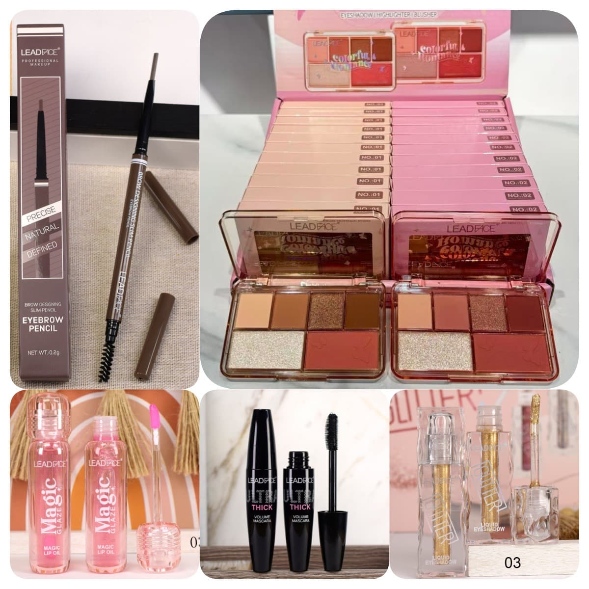 LEADFACE New 24-Piece Cosmetics Makeup Wholesale Lip Gloss Lip Tint Eyeshadow Mascara