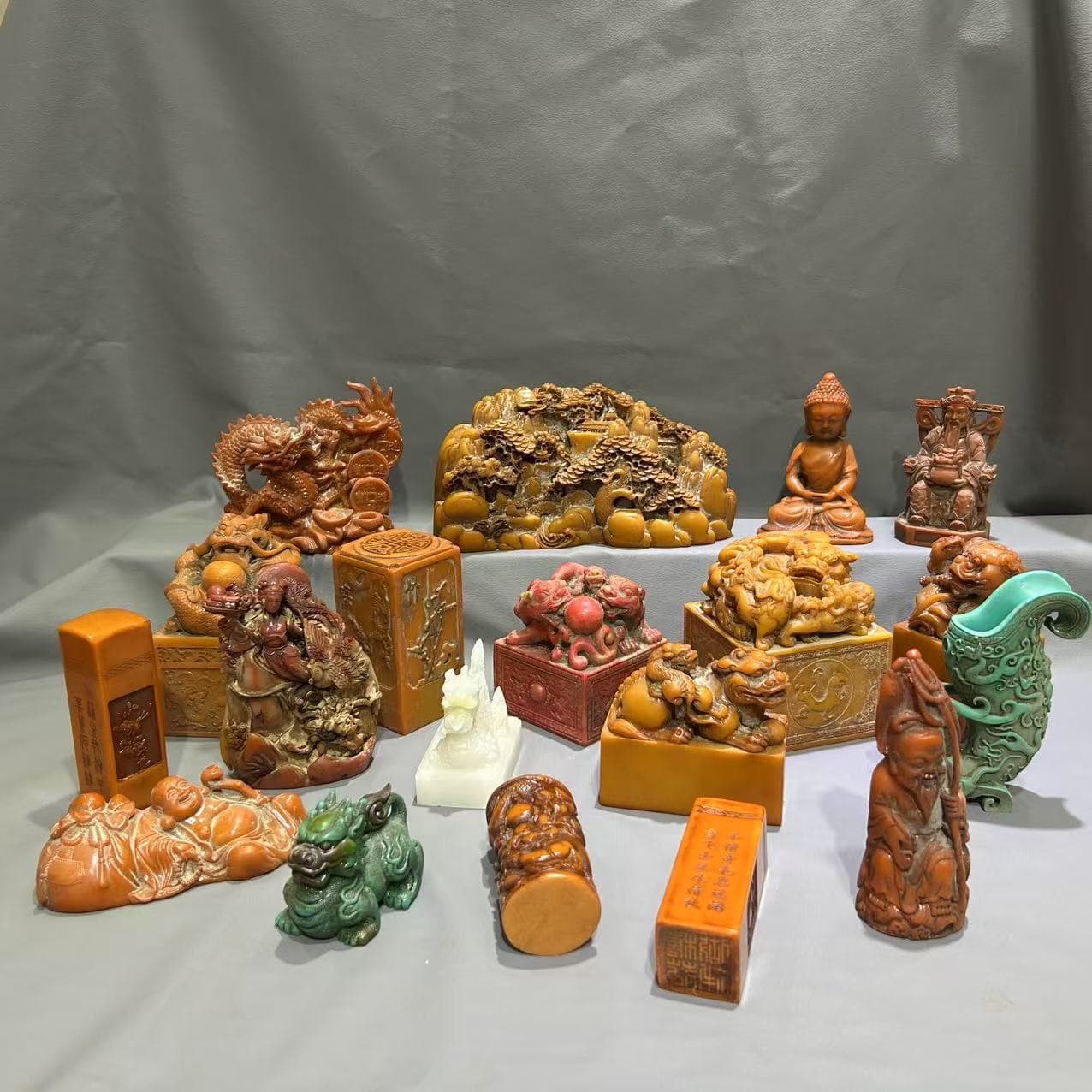 Live Stream Source Shoushan Stone Antique-Style Seal with Pixiu, Qilin, and Lion Carvings, Square Seal Blank, Craft Artwork