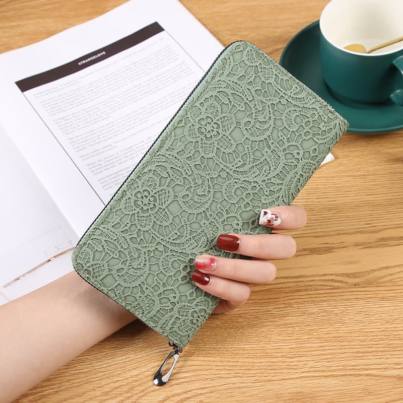 Cross-border Women's Long Embossed Lace Wallet Zipper Wallet Multifunctional Clutch Multi-card Slot Card Holder Wholesale