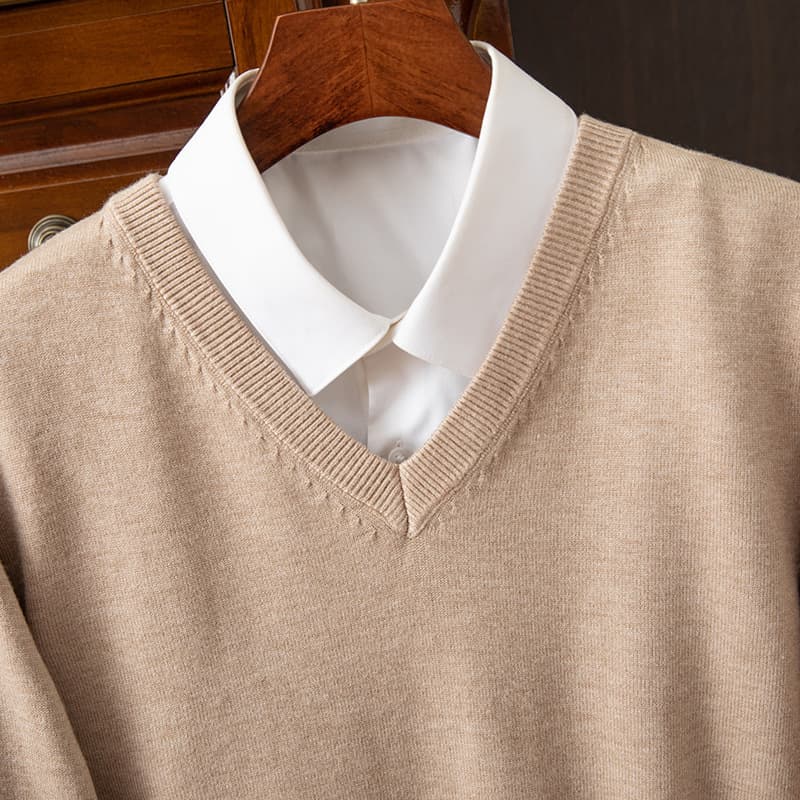 Autumn/Winter Knitwear V-Neck Men's Pullover Base Layer Casual Business Knitwear Loose Fashion Solid Color Long Sleeve Sweater