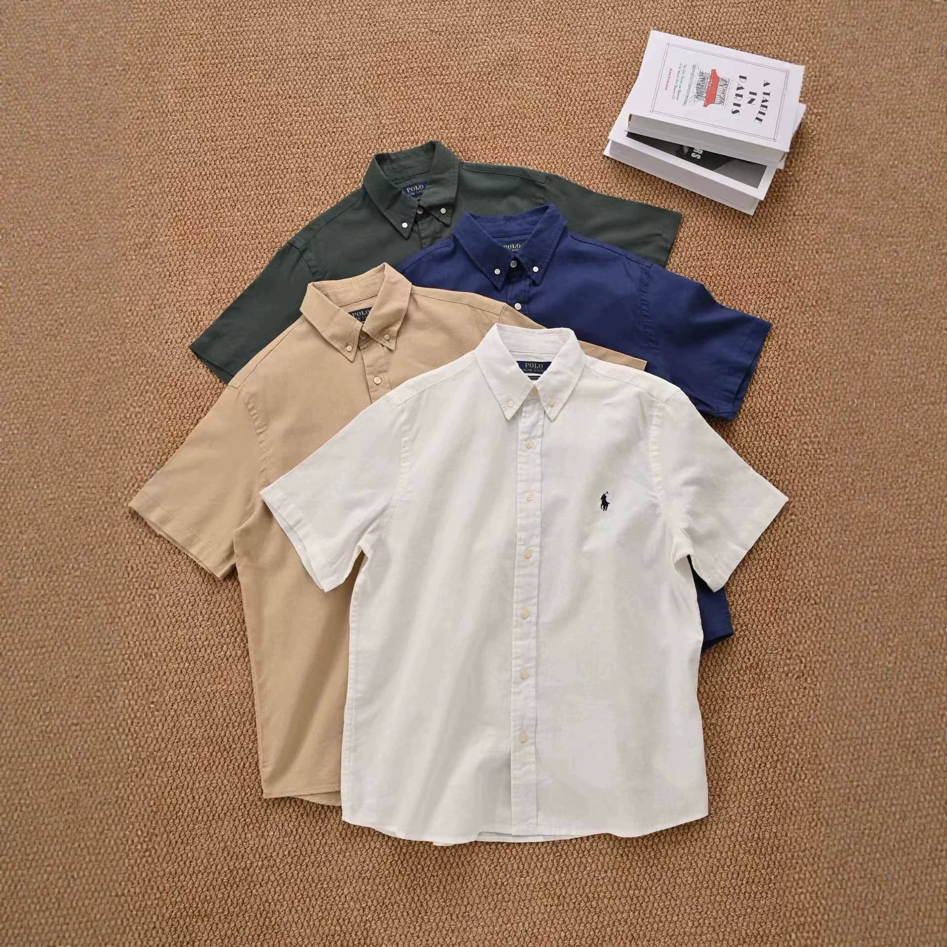 Export Exclusive RL Ralph Pony Embroidered Linen Short Sleeve Shirt Unisex Casual Versatile Linen Shirt