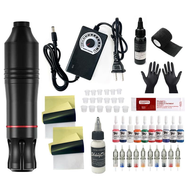 Beginner Tattoo Kit Self-Learning Tattoo Kit Cross-Border Tattoo Machine Set Motor Pen Tattoo Needle Black Robert