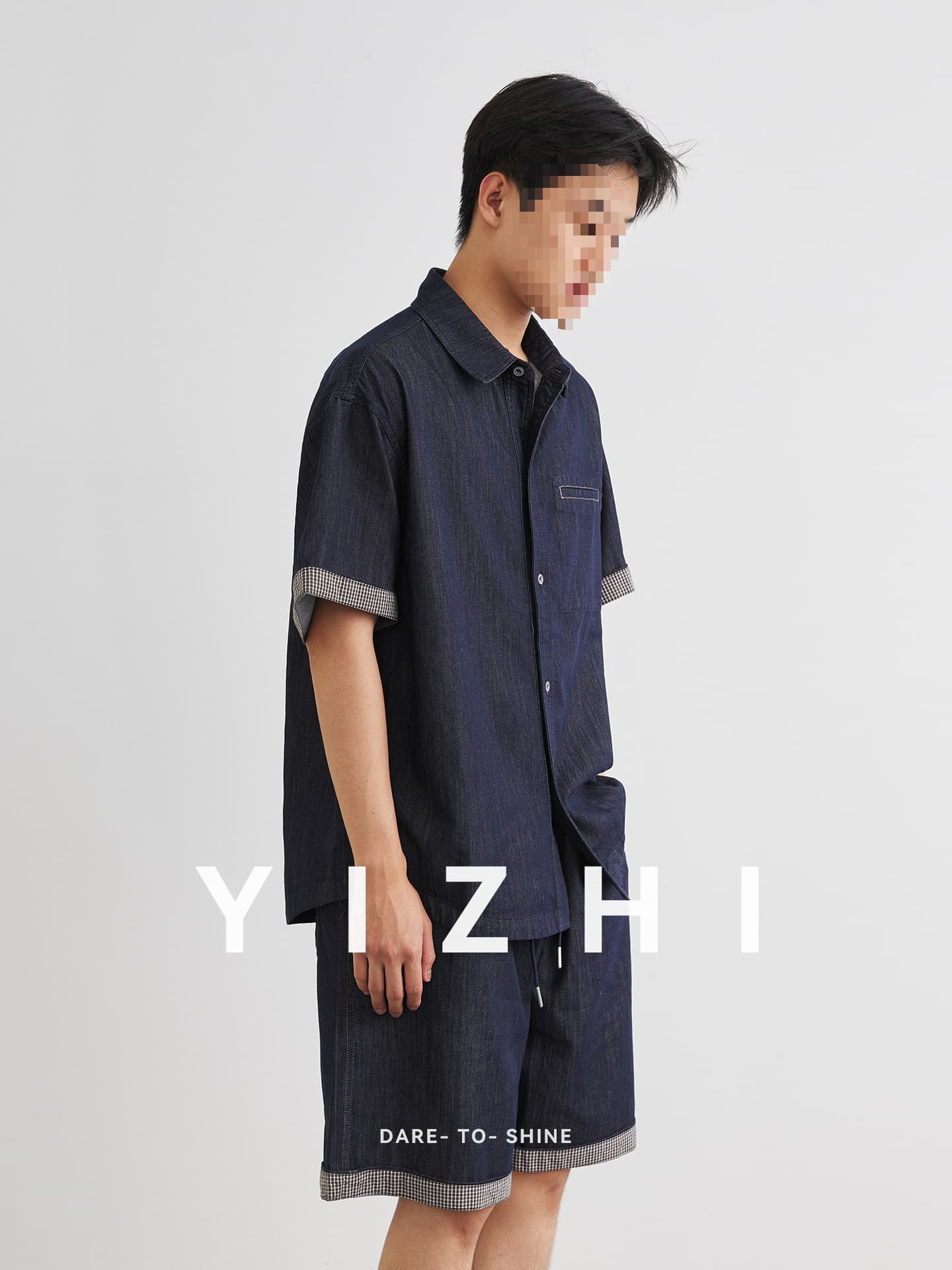 Men's denim suit short-sleeved shirt men's new summer casual shirt denim shorts two-piece suit blue