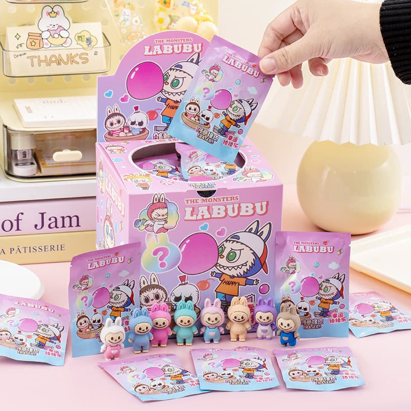 Labubu Blind Box Creative Cartoon Eraser Student Cute Surprise Drawings Surprise Bag Rubber Box Packaging School Supplies