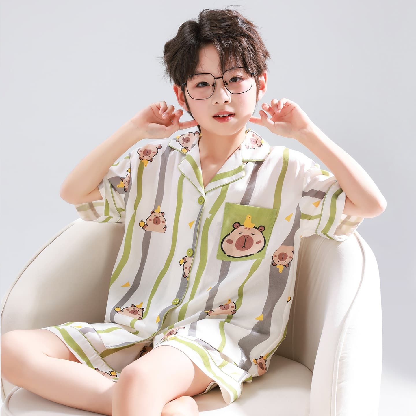 Boys' Sleepwear Lyocell 2026 Summer Thin Short Sleeve Set, Children's Teen Boys' Homewear