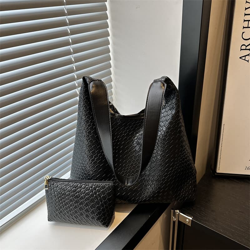 2025 New Women's Bag Premium Vintage Single Shoulder Bag Woven Texture Large Capacity Commuter Tote Bucket Bag