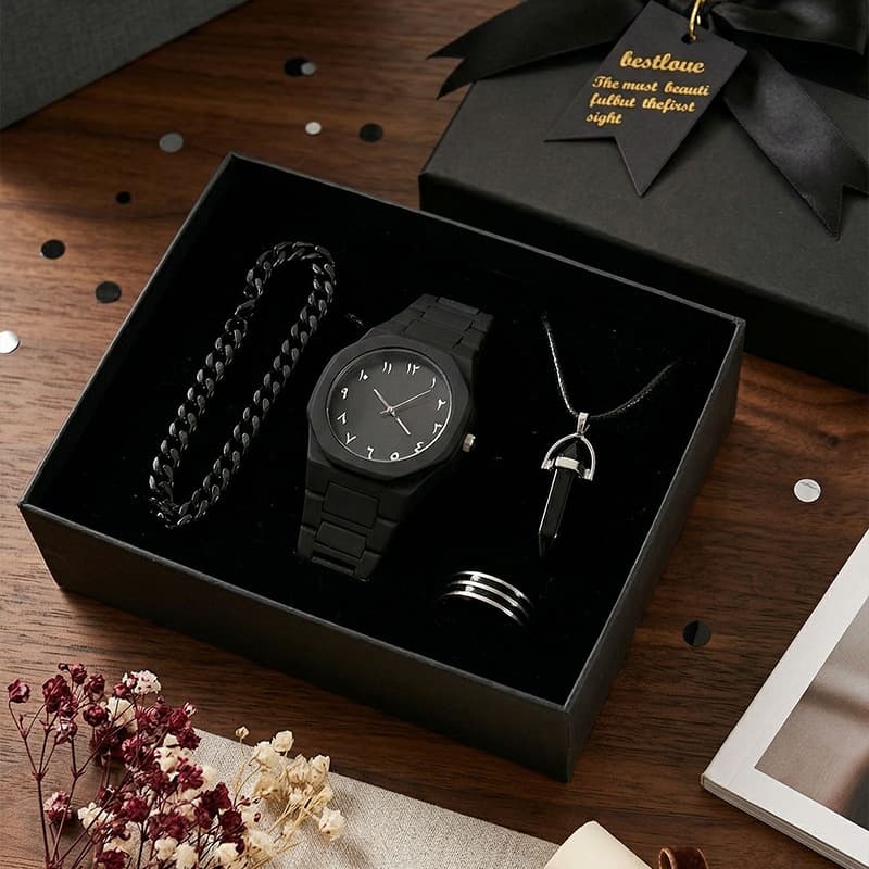 Men's watch, necklace, bracelet, ring, gift box set for boyfriend, dad, Father's Day, Valentine's Day cross-border gift