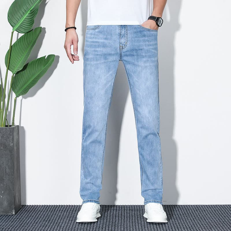 Jeans Men's Summer Thin Slim Straight Business Casual Pants 2023 Light Color Stretch Men's All-match Pants