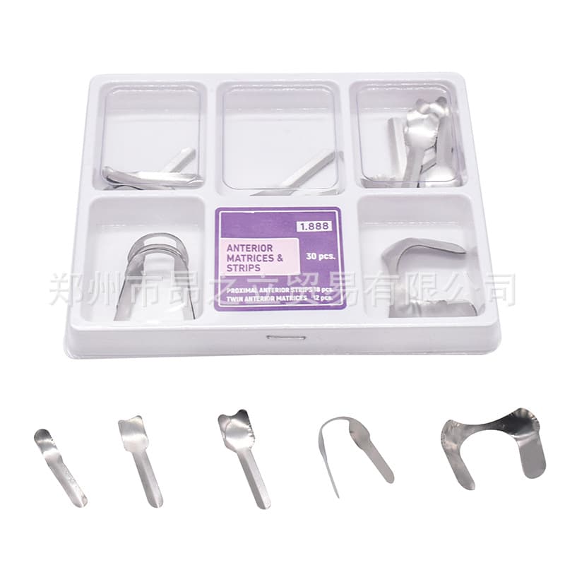 Dental Material 1.888 Contoured Matrix Band Stainless Steel Matrix Band Anterior Contoured Matrix Band 30 Pieces Assorted