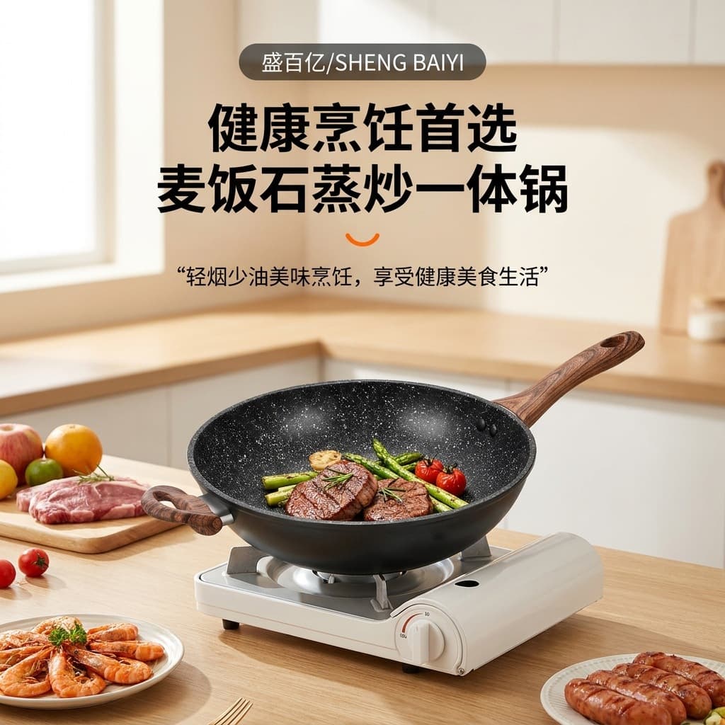 Cross-border Aluminum Non-Stick Frying Pan Wok for Induction Cooker and Gas Stove, Flat Bottom Pan, Stir-Fry Pan, Frying Pan, OEM Customization