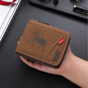 New Men's Retro War Horse Embossed Chain Wallet Multi-Card Slot Business Casual European American Fashion Zipper Wallet